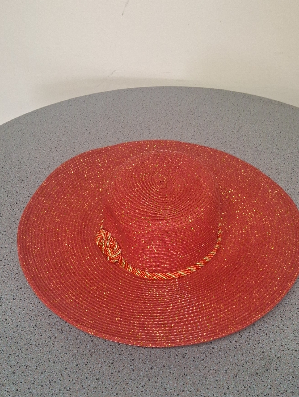 Red Wide-Brim Straw Sun Hat with Twisted Rope Accent